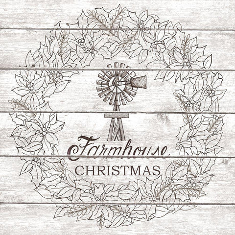 Farmhouse Christmas Wreath     White Modern Wood Framed Art Print by Strain, Deb