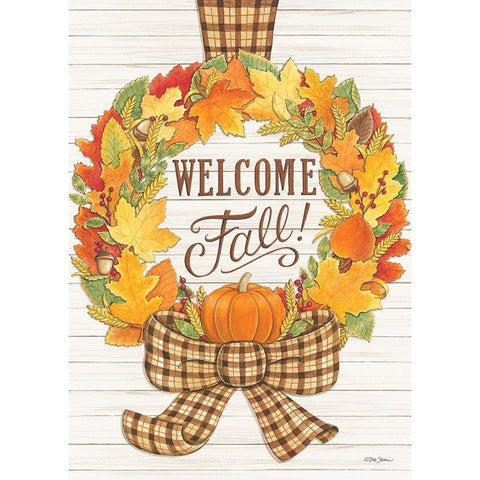 Welcome Fall Wreath Black Modern Wood Framed Art Print with Double Matting by Strain, Deb