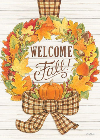 Welcome Fall Wreath Black Ornate Wood Framed Art Print with Double Matting by Strain, Deb
