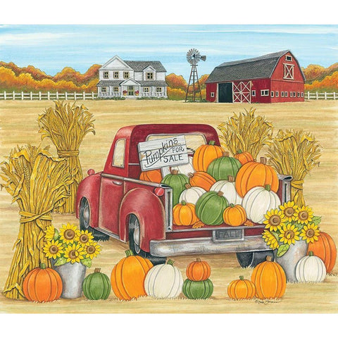 Pumpkins for Sale Red Truck Farm Gold Ornate Wood Framed Art Print with Double Matting by Strain, Deb
