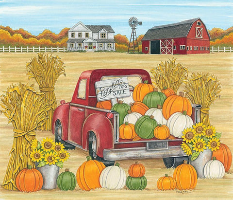 Pumpkins for Sale Red Truck Farm White Modern Wood Framed Art Print with Double Matting by Strain, Deb
