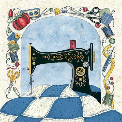 Sew Fun Black Ornate Wood Framed Art Print with Double Matting by Strain, Deb