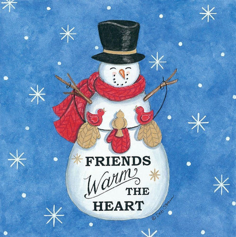 Friends Snowman Black Ornate Wood Framed Art Print with Double Matting by Strain, Deb