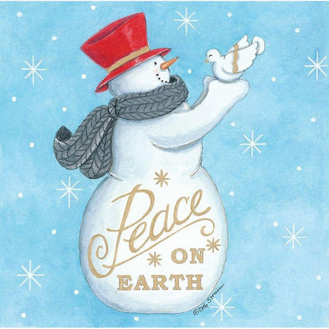 Peace on Earth Snowman Gold Ornate Wood Framed Art Print with Double Matting by Strain, Deb