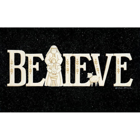 Believe Gold Ornate Wood Framed Art Print with Double Matting by Strain, Deb