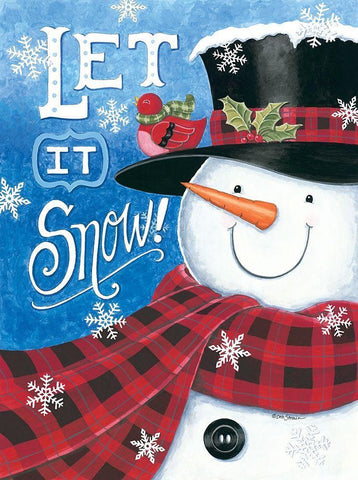 Let It Snow Snowman Black Ornate Wood Framed Art Print with Double Matting by Strain, Deb