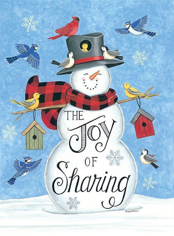 Sharing Snowman And Friends Black Ornate Wood Framed Art Print with Double Matting by Strain, Deb