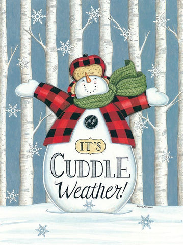 Cuddle Weather Snowman White Modern Wood Framed Art Print with Double Matting by Strain, Deb