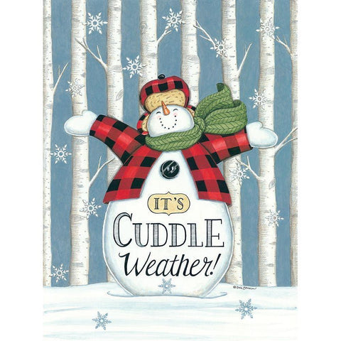 Cuddle Weather Snowman Black Modern Wood Framed Art Print by Strain, Deb
