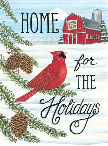 Home for the Holidays Cardinal White Modern Wood Framed Art Print with Double Matting by Strain, Deb