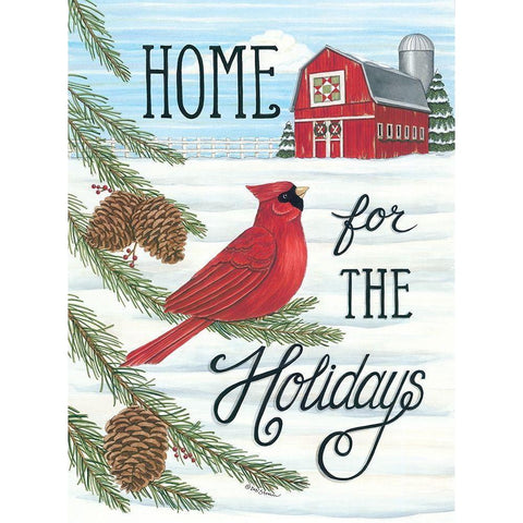 Home for the Holidays Cardinal White Modern Wood Framed Art Print by Strain, Deb