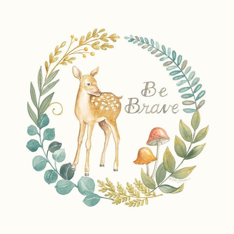 Be Brave Deer Gold Ornate Wood Framed Art Print with Double Matting by Strain, Deb