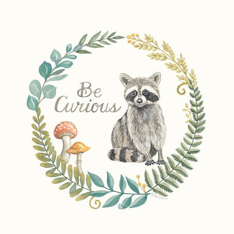 Be Curious Raccoon Black Modern Wood Framed Art Print with Double Matting by Strain, Deb