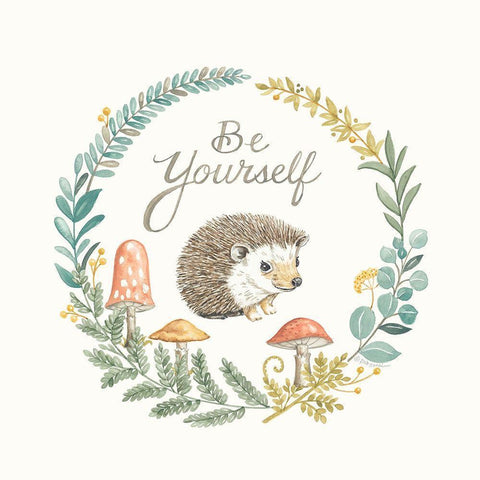 Be Yourself Hedgehog White Modern Wood Framed Art Print by Strain, Deb