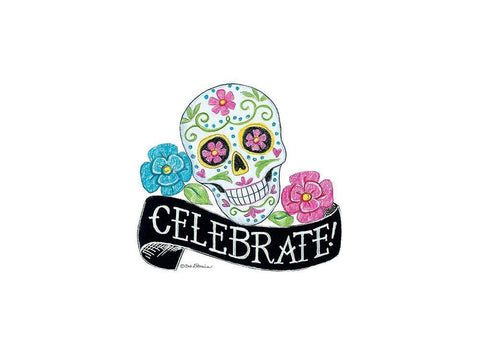 Celebrate Sugar Skull White Modern Wood Framed Art Print with Double Matting by Strain, Deb