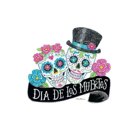 Day of the Dead Sugar Skulls Gold Ornate Wood Framed Art Print with Double Matting by Strain, Deb