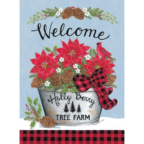 Poinsettia Bucket And Cardinal Gold Ornate Wood Framed Art Print with Double Matting by Strain, Deb