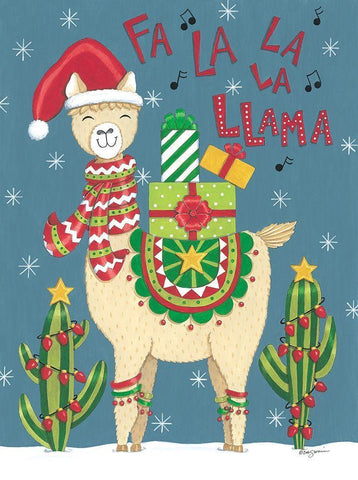 Fa La La La Llama White Modern Wood Framed Art Print with Double Matting by Strain, Deb