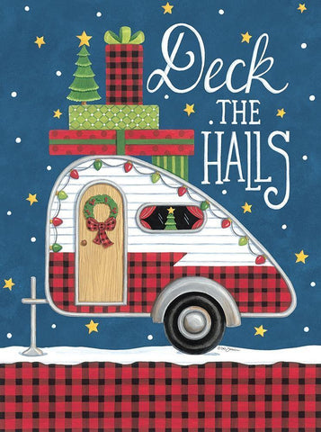 Deck the Halls Camper White Modern Wood Framed Art Print with Double Matting by Strain, Deb