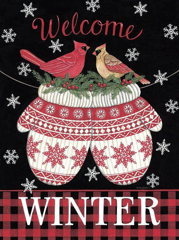 Cardinal Mittens White Modern Wood Framed Art Print with Double Matting by Strain, Deb