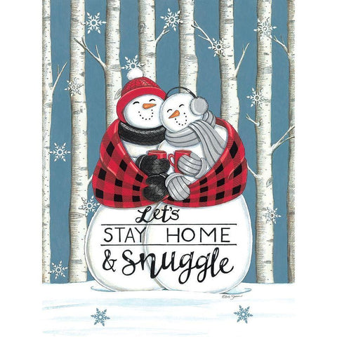 Lets Stay Home And Snuggle White Modern Wood Framed Art Print by Strain, Deb