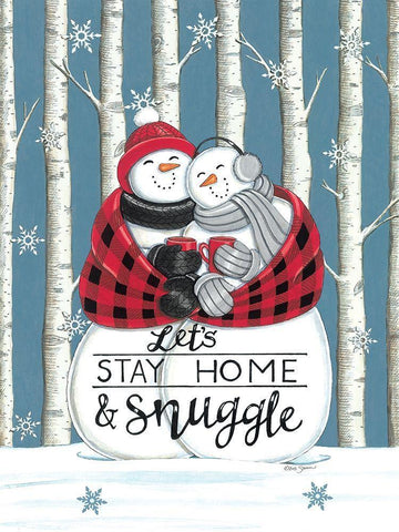 Lets Stay Home And Snuggle White Modern Wood Framed Art Print with Double Matting by Strain, Deb
