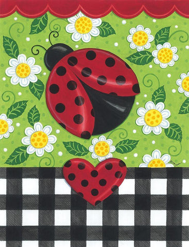 Ladybug And Plaid Black Ornate Wood Framed Art Print with Double Matting by Deb Strain