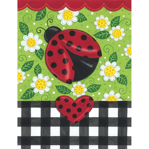 Ladybug And Plaid White Modern Wood Framed Art Print by Deb Strain