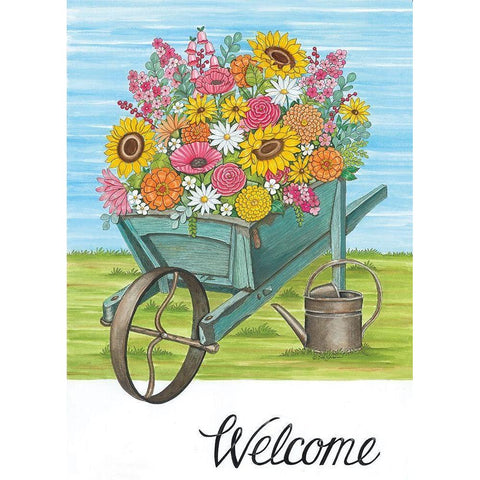 Welcome Wheelbarrow Black Modern Wood Framed Art Print with Double Matting by Deb Strain
