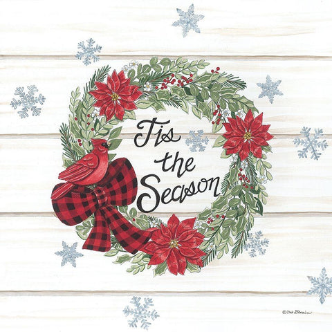 Tis the Season Wreath White Modern Wood Framed Art Print by Strain, Deb