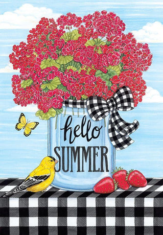 Hello Summer Black Ornate Wood Framed Art Print with Double Matting by Deb Strain