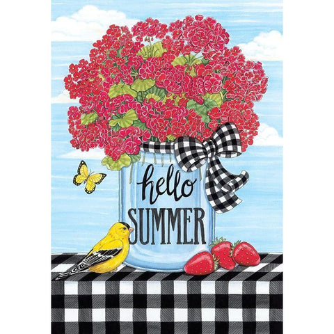 Hello Summer Black Modern Wood Framed Art Print by Deb Strain