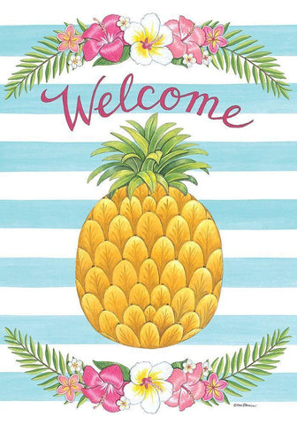 Welcome Tropical Pineapple Black Ornate Wood Framed Art Print with Double Matting by Strain, Deb