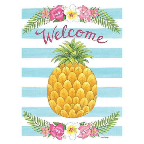 Welcome Tropical Pineapple White Modern Wood Framed Art Print by Strain, Deb