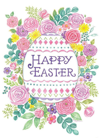 Happy Easter Floral White Modern Wood Framed Art Print with Double Matting by Strain, Deb