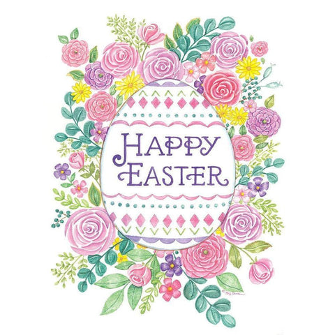 Happy Easter Floral Black Modern Wood Framed Art Print by Strain, Deb