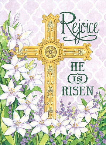 Rejoice Cross Black Ornate Wood Framed Art Print with Double Matting by Strain, Deb