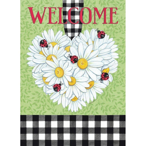 Daisy Heart And Ladybugs Black Modern Wood Framed Art Print with Double Matting by Strain, Deb