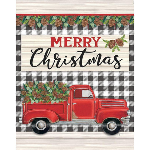 Merry Christmas Red Truck Black Modern Wood Framed Art Print with Double Matting by Strain, Deb