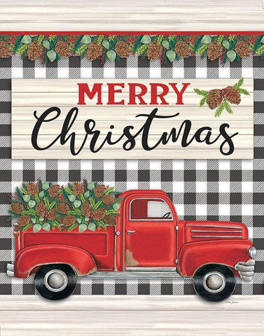 Merry Christmas Red Truck White Modern Wood Framed Art Print with Double Matting by Strain, Deb