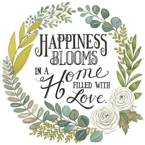 Happiness Blooms White Modern Wood Framed Art Print by Strain, Deb