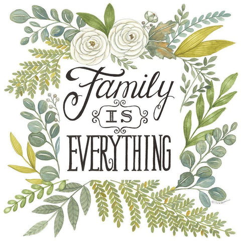 Family is Everything White Modern Wood Framed Art Print by Strain, Deb