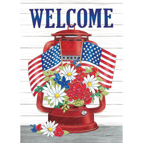 Welcome Patriotic Lantern Black Modern Wood Framed Art Print with Double Matting by Strain, Deb