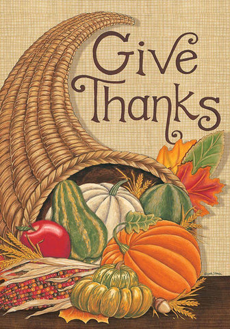 Give Thanks Cornucopia White Modern Wood Framed Art Print with Double Matting by Strain, Deb