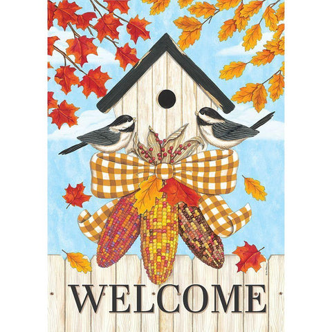 Welcome Autumn Leaves Black Modern Wood Framed Art Print with Double Matting by Strain, Deb