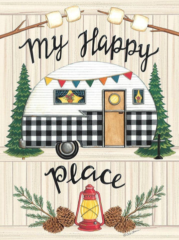 Camper My Happy Place Black Ornate Wood Framed Art Print with Double Matting by Strain, Deb