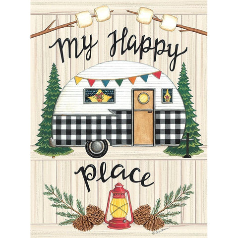 Camper My Happy Place Black Modern Wood Framed Art Print with Double Matting by Strain, Deb