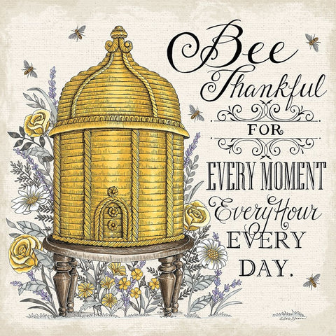 Bee Thankful for Every Moment Black Modern Wood Framed Art Print by Strain, Deb