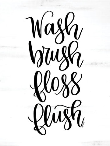 Wash, Brush, Floss, Flush Black Modern Wood Framed Art Print by Imperfect Dust