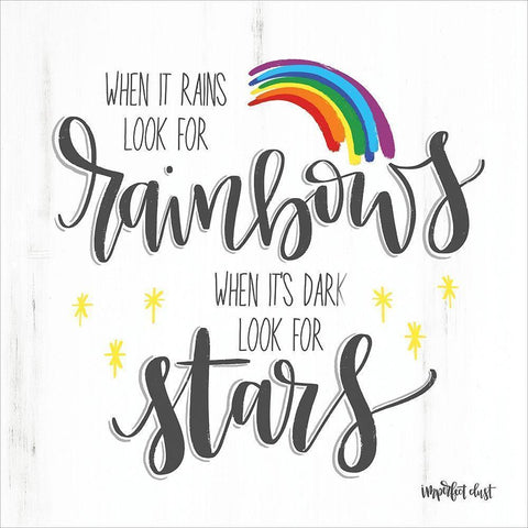 Rainbows and Stars White Modern Wood Framed Art Print by Imperfect Dust